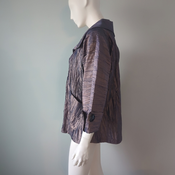 Rare! Adele Dallas Orr Couture Crinkled Iridescent Cropped Pea Coat Blazer XS - Picture 6 of 9